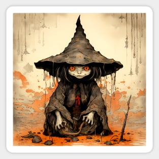 Halloween Apprentice: The Little Goblin Witch on a Dark Background Sticker